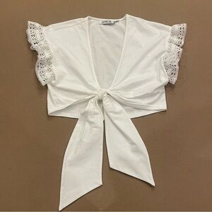 AMUR Vega Tie Front Top White 100% Cotton Size XS